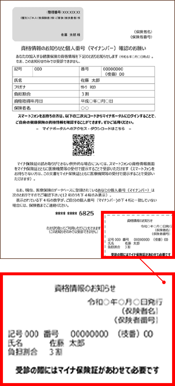 ｢資格情報のお知らせ｣のサンプル